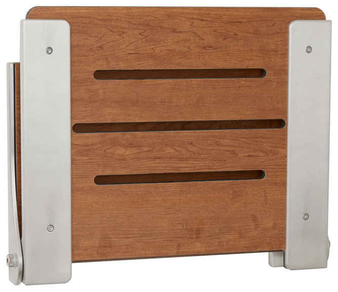 Silhouette Folding Wall Mount Shower Bench Seat, Rustic Teak, Silver Frame