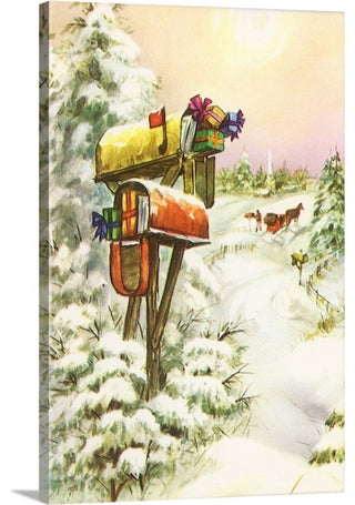 "Mailboxes with Presents" Wrapped Canvas Art Print, 12"x18"x1.5"