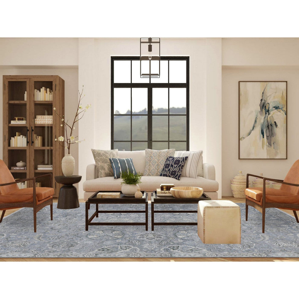 Goose Gray, Oushak Design, Silk With Wool, Hand Knotted Rug, 9'x12'