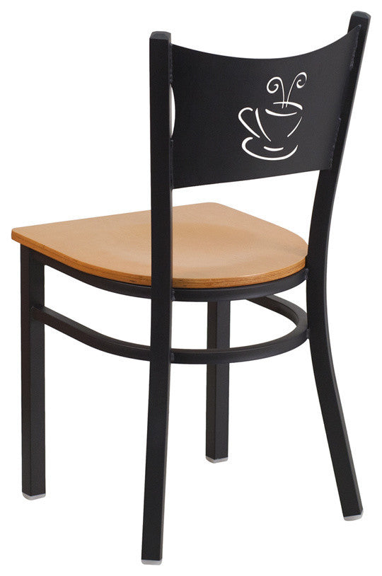 HERCULES Series Black Coffee Back Metal Restaurant Chair, Natural Wood Seat