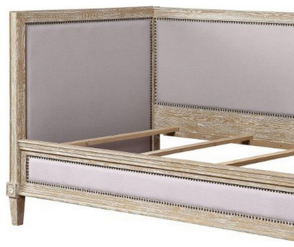 Benzara BM261736 Daybed With Fabric Upholstery and Nailhead, Weathered Brown