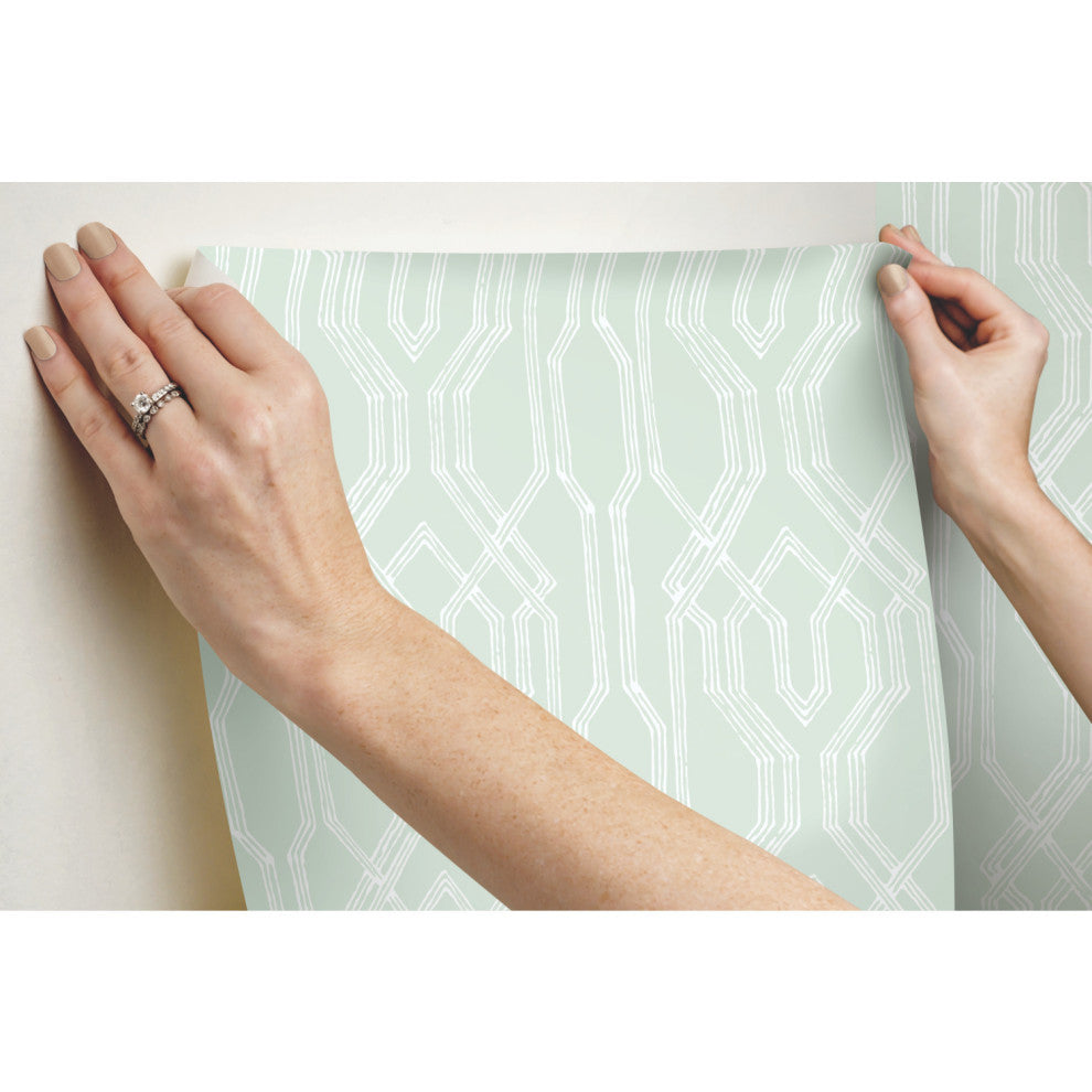 Oriental Lattice Wallpaper, Mint, White