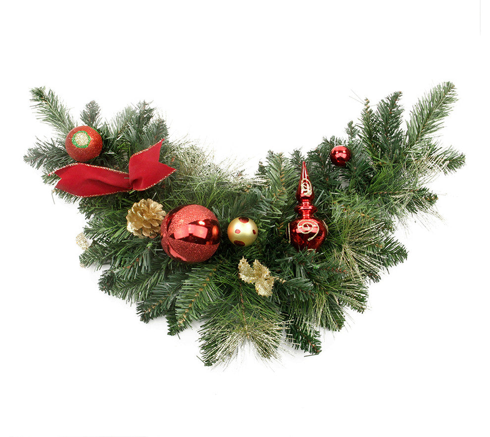 Unlit Decorated Swag 63 Tips, Red/Gold, 24"