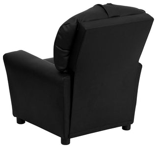 Contemporary Black Leather Kids Recliner With Cup Holder