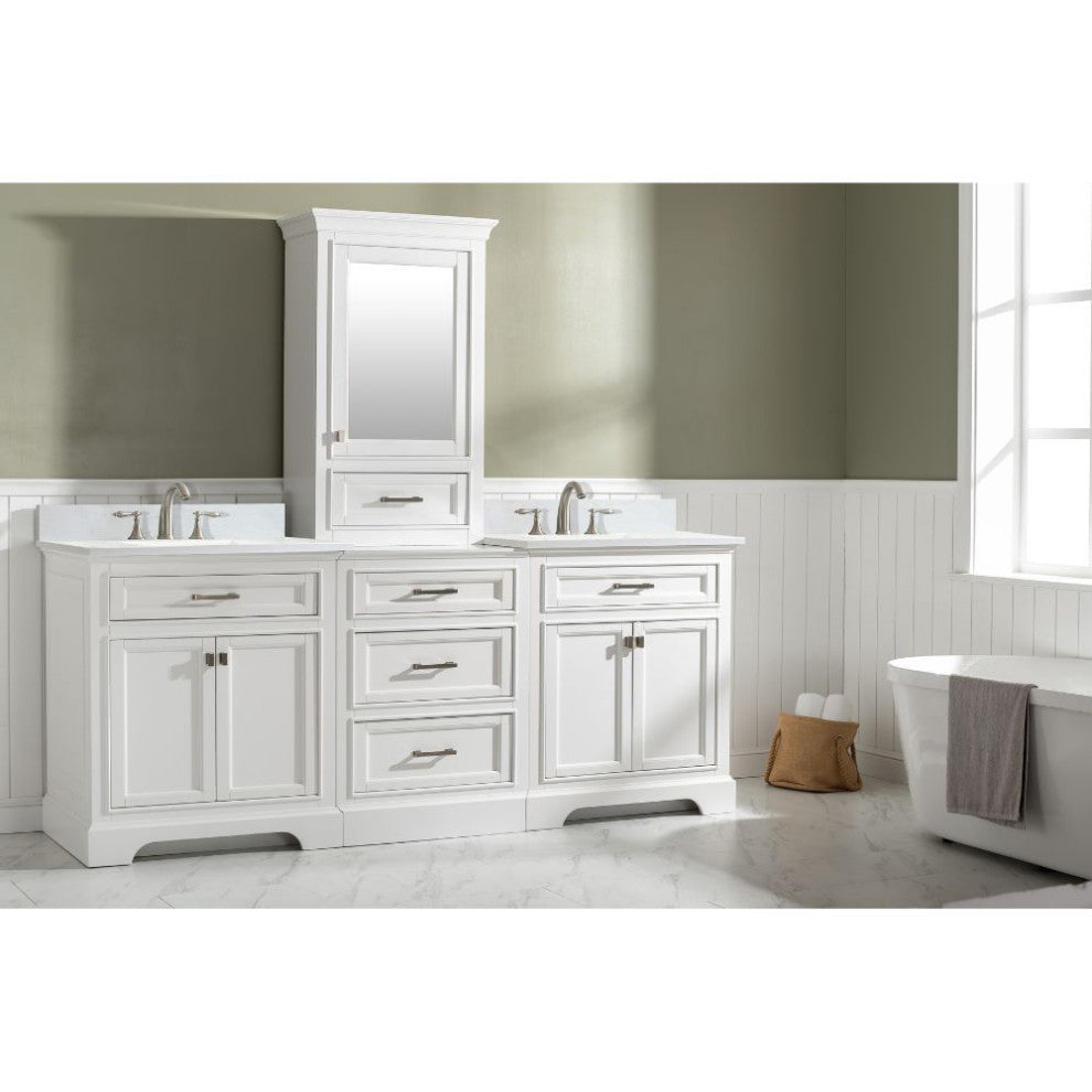 Milano Transitional White 96" Double Sink Bathroom Vanity Modular Set