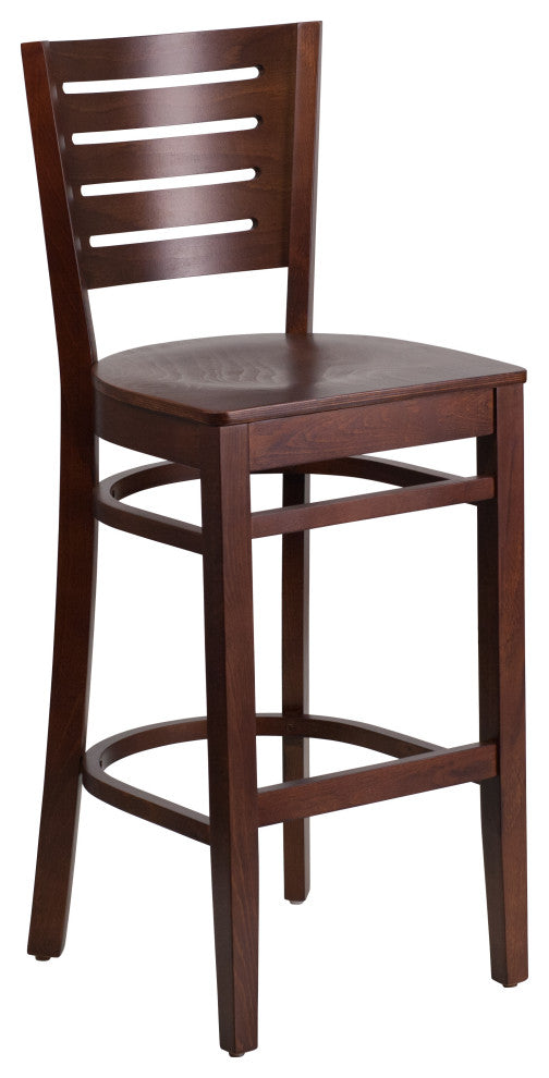 Modern Slat Back Walnut Wood Restaurant Barstool