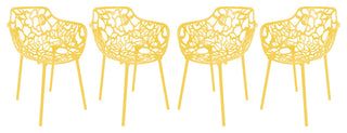 LeisureMod Modern Devon Aluminum Chairs, With Arms, Set of 4, Yellow