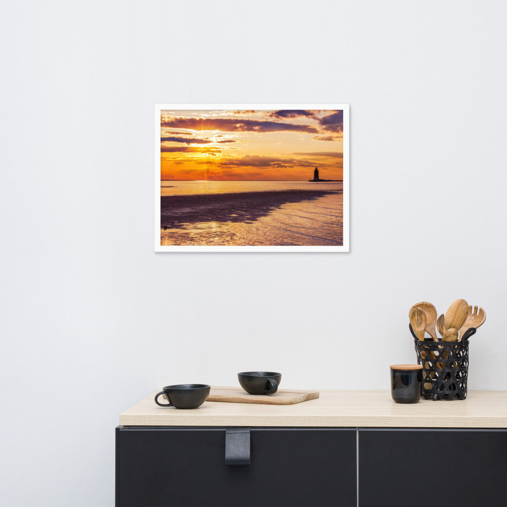 Cape Henlopen at Sunset Coastal Landscape Framed Photo Paper Wall Art Prints, White, 18" X 24"
