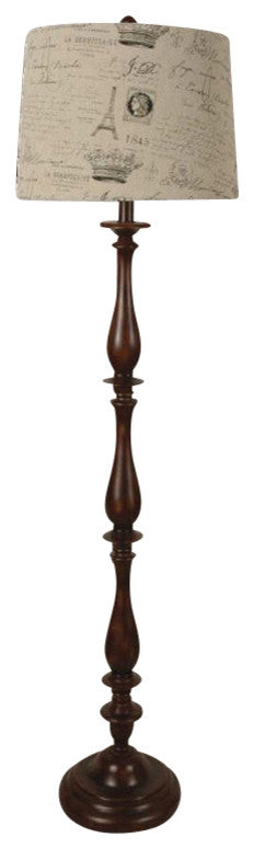 61" Polyresin Floor Lamp with Linen Shade, Dark Brown Wood