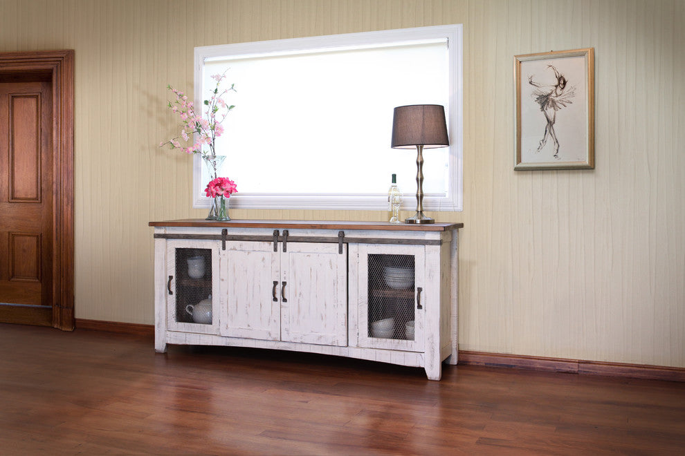 Rustic 80" White Barn-Door Media Console
