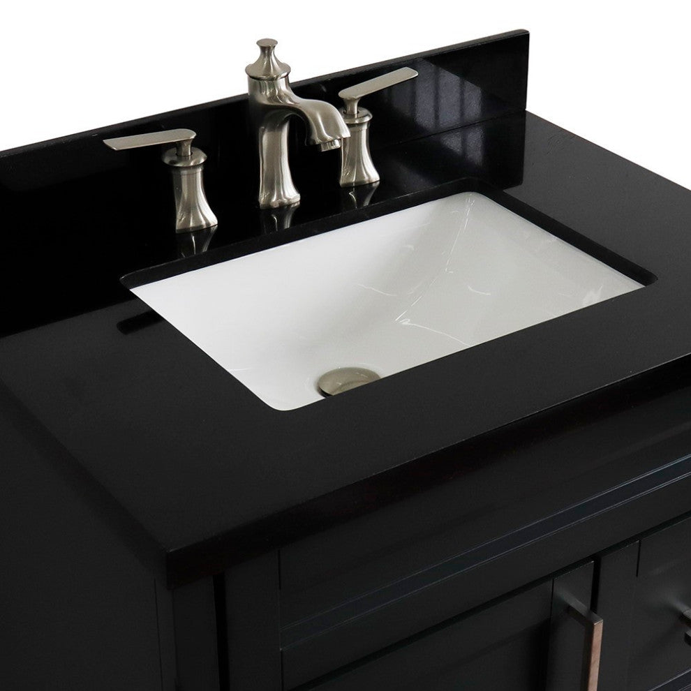31" Single Sink Vanity, Dark Gray Finish With Black Galaxy Granite