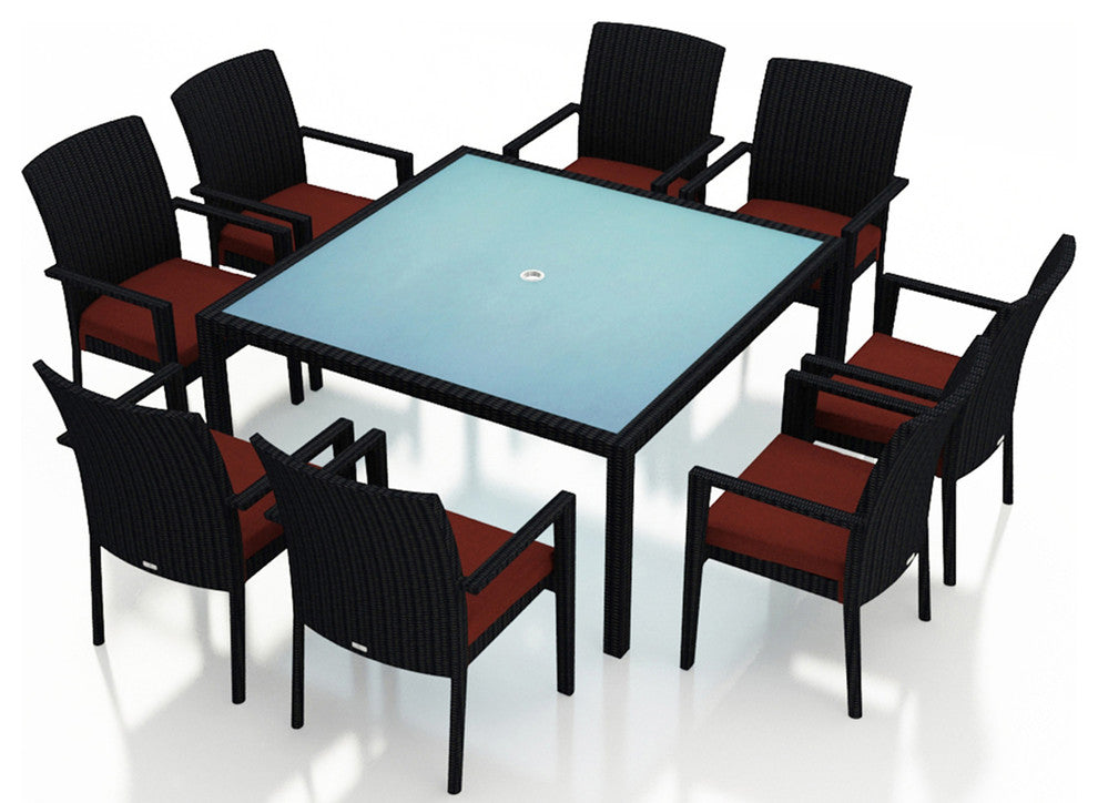 Urbana 9 Piece Arm Square Dining Set, Canvas Henna