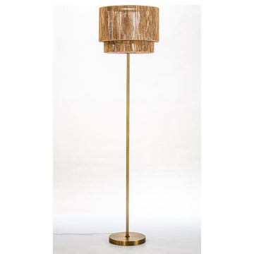 Modern Home Soho Jute Golden Brass Floor Lamp w/Natural Jute Rope Shade