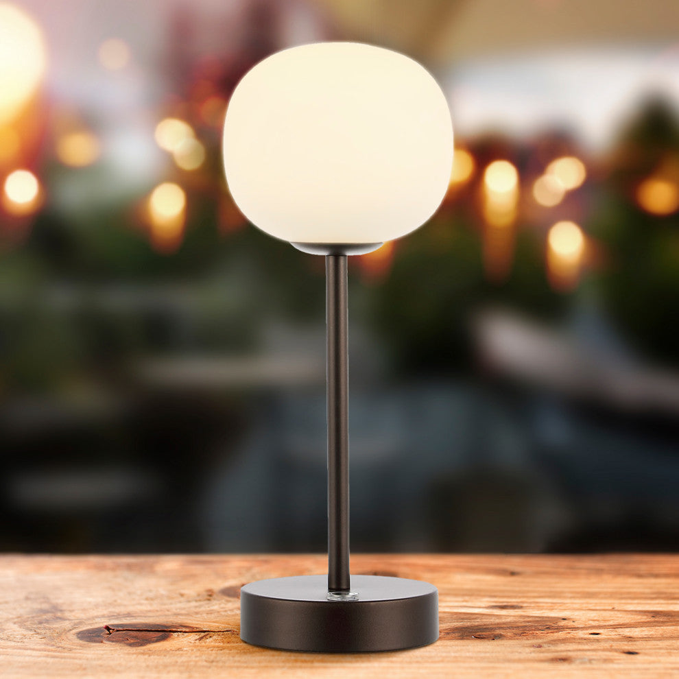 12.25" Modern Minimalist Iron Rechargeable Integrated LED Table Lamp, Black