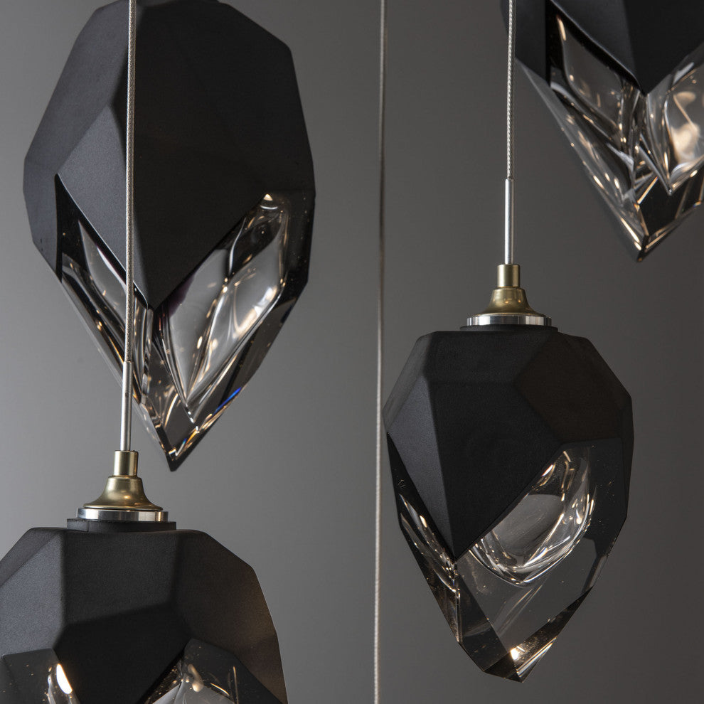 Chrysalis 9-Light Mixed Crystal Pendant Modern Brass Finish- Long, Black Crystal
