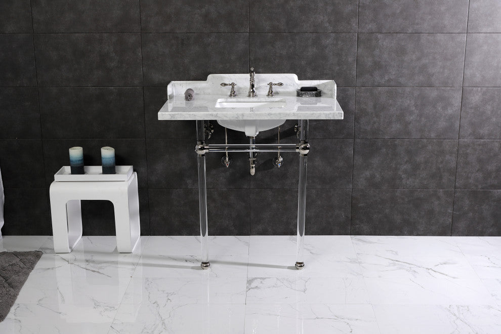Kingston Brass LMS36MASQ6 36" Carrara Marble Console Sink, Acrylic Legs