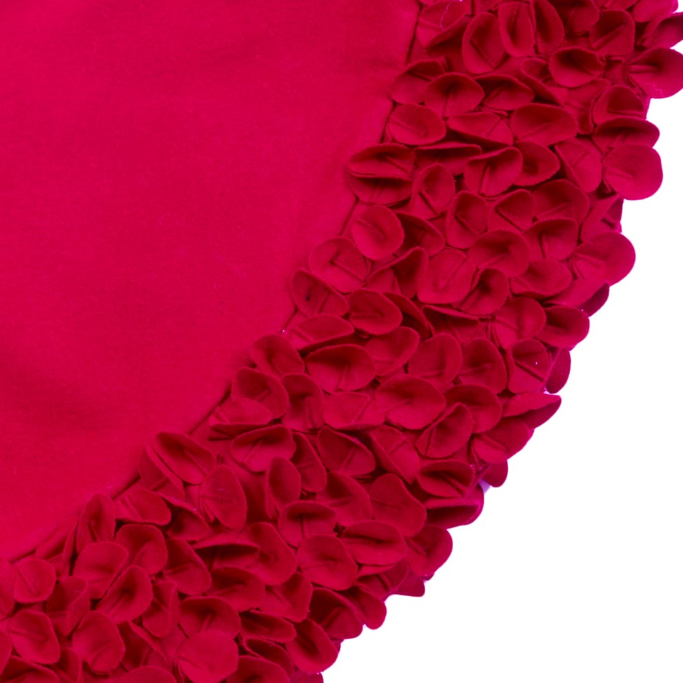 Red Calla Lily Flower Border Christmas Tree Skirt in Recycled Wool, 60"