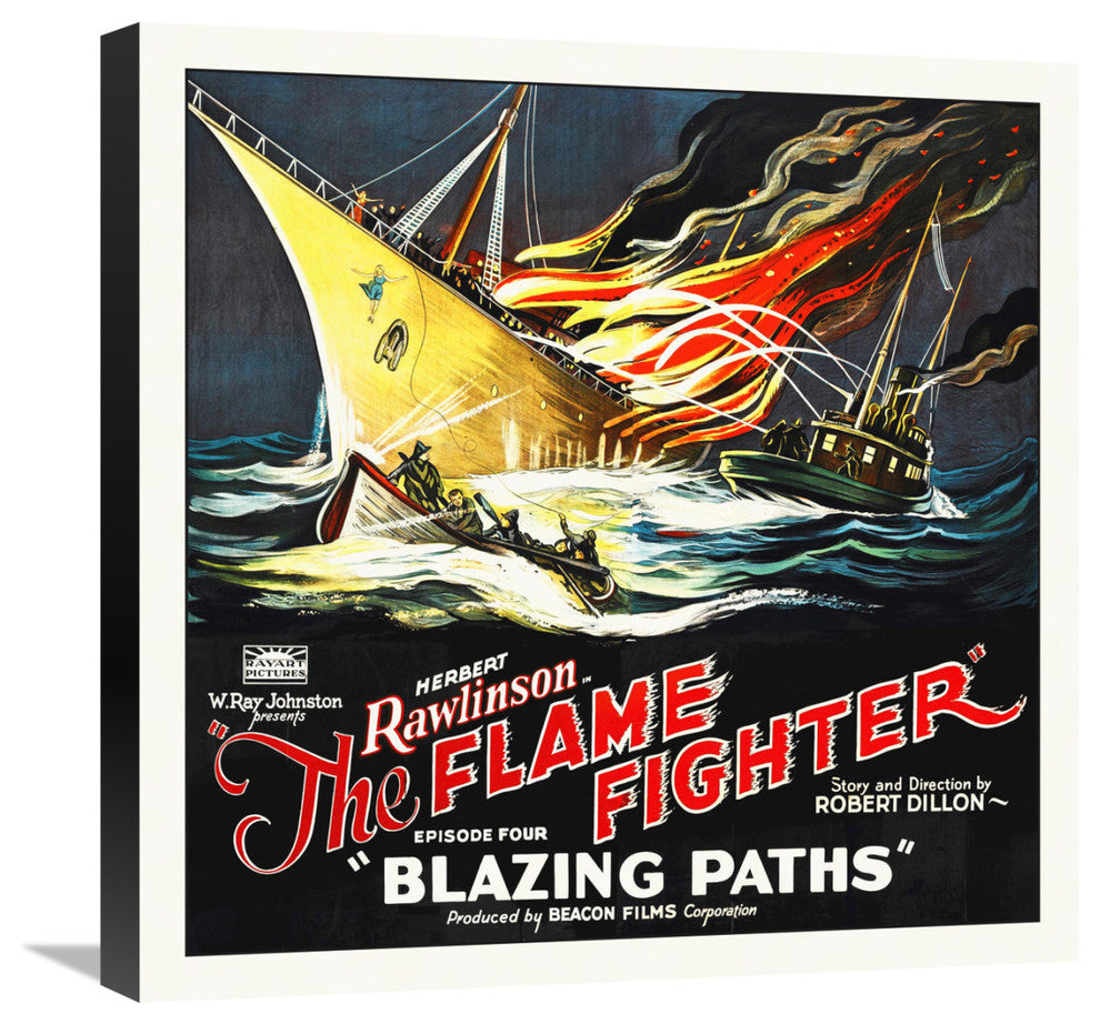 "Flame Fighter -  Blazing Paths - Herbert Rawlinson  14" Canvas Giclee, 22"x22"