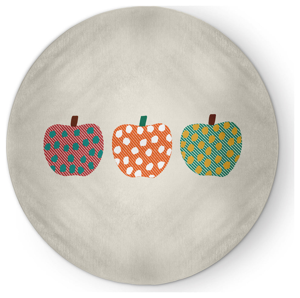 Little Pumpkins Fall Design Chenille Area Rug, Orange, 5' Round
