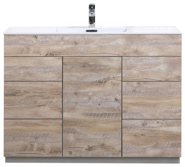 Milano 48" Single Sink Modern Bathroom Vanity, Nature Wood