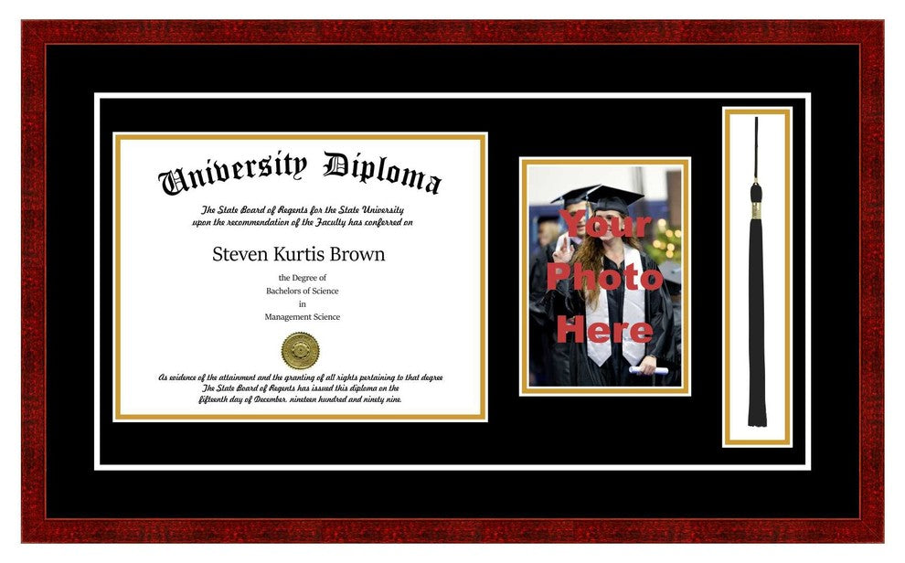 Single Diploma Frame with Tassel and Double Matting, Classic Cherry, 11"x17", UV