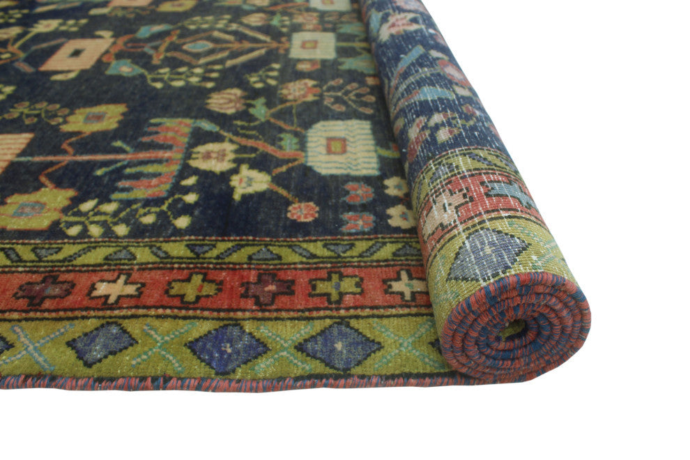 Fine Vintage Distressed Gaylord Navy/Green Runner, 4'3x8'9