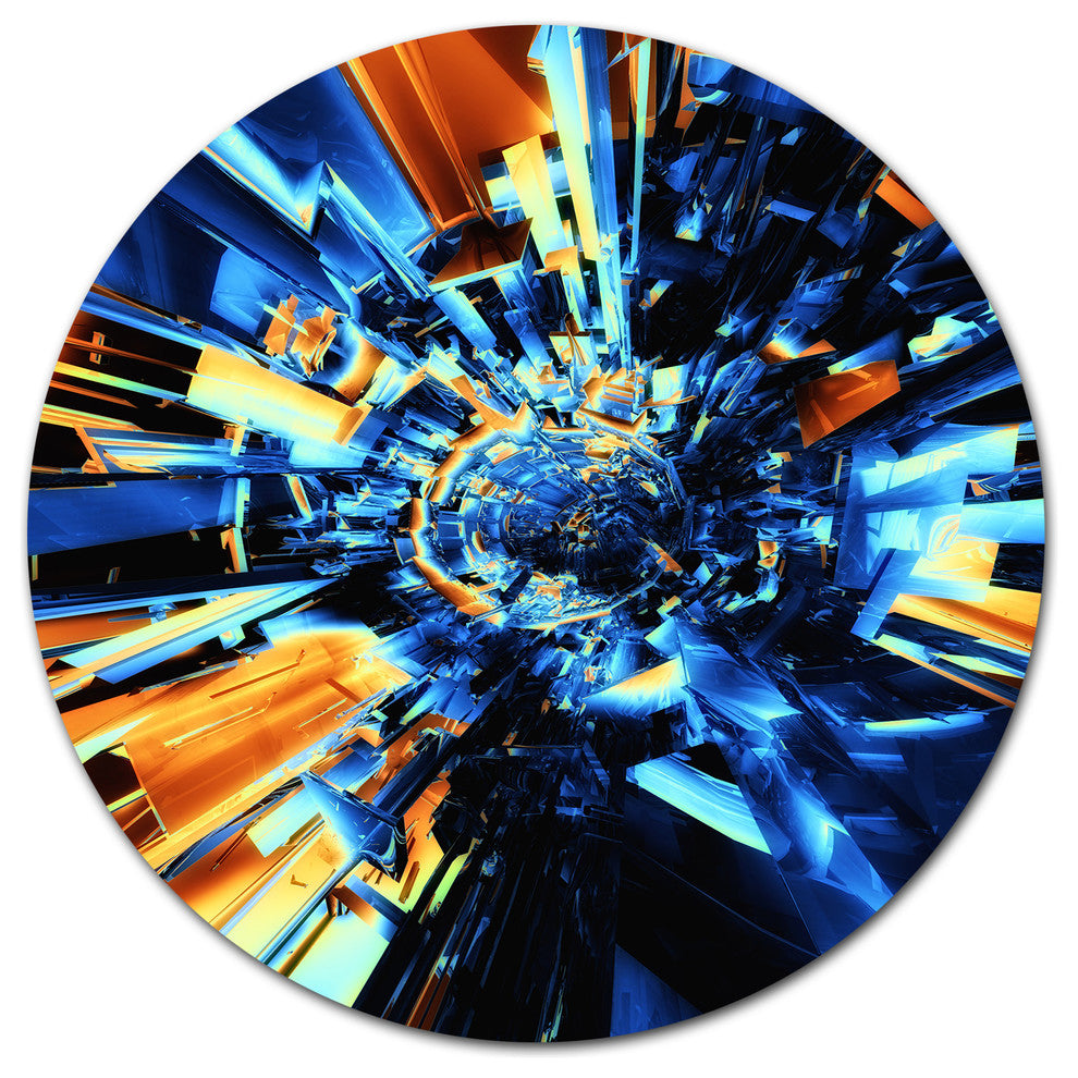 Into The Center Blue Fractal Design, Abstract Disc Metal Wall Art, 23"