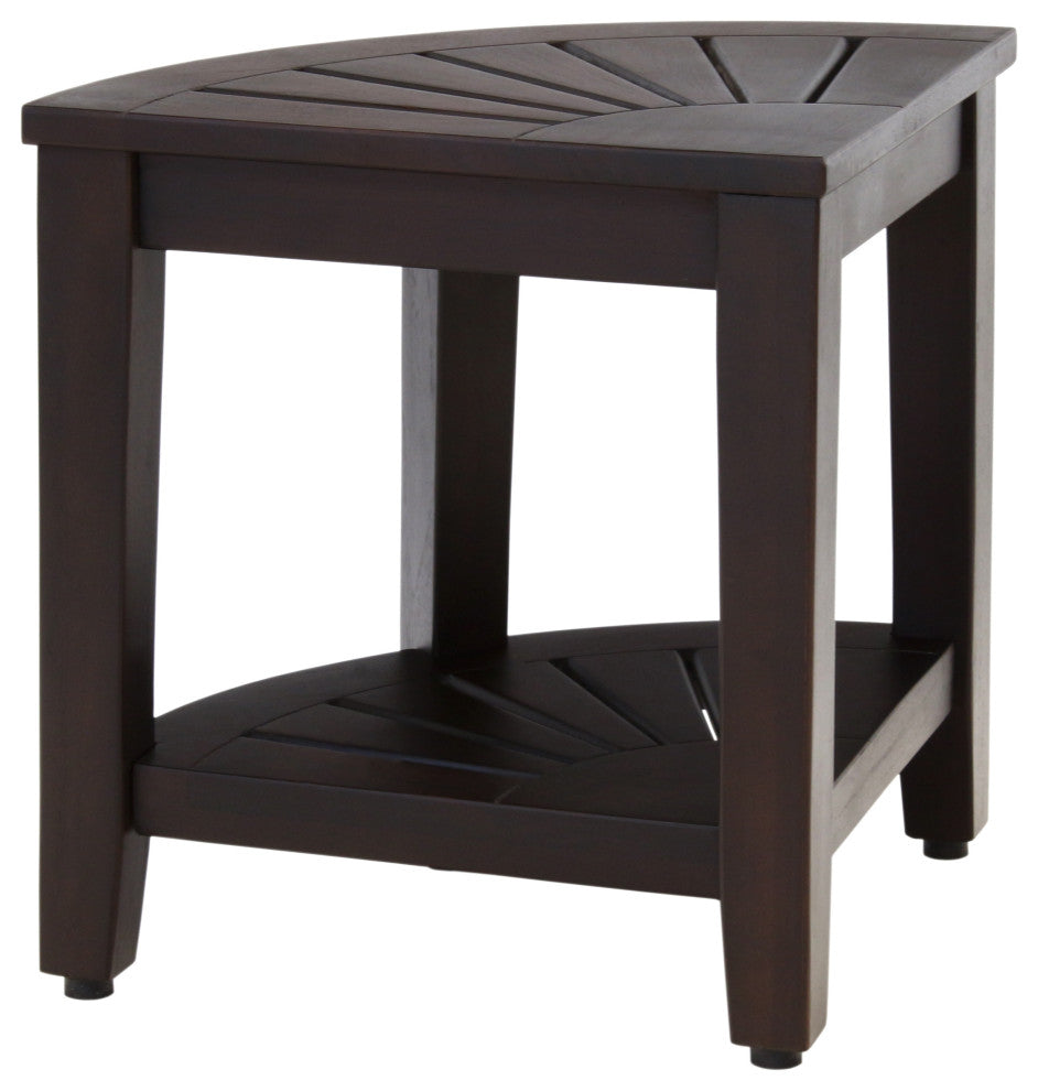 15.5" Kai™ Mocha-Shield Corner Teak Shower Bench with Shelf