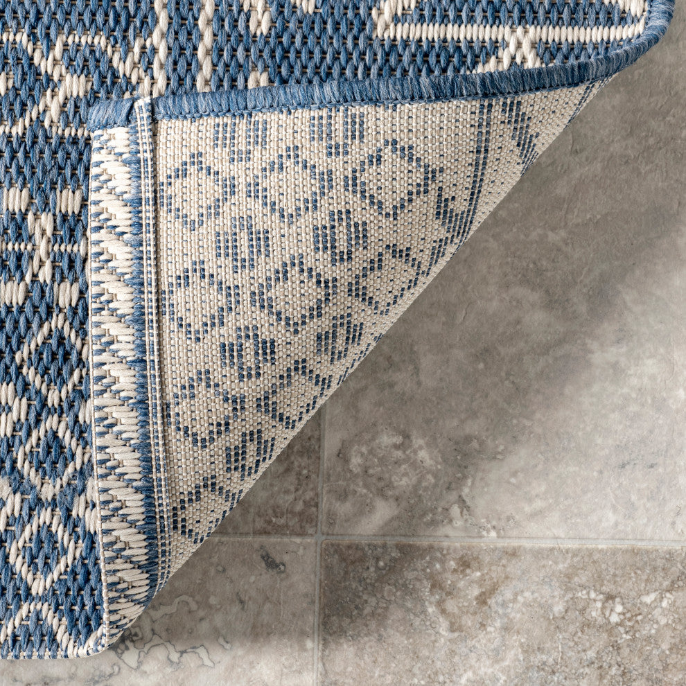 Nuloom Transitional Diamond Tribal Outdoor Area Rug, Blue 7'6"x10'9"