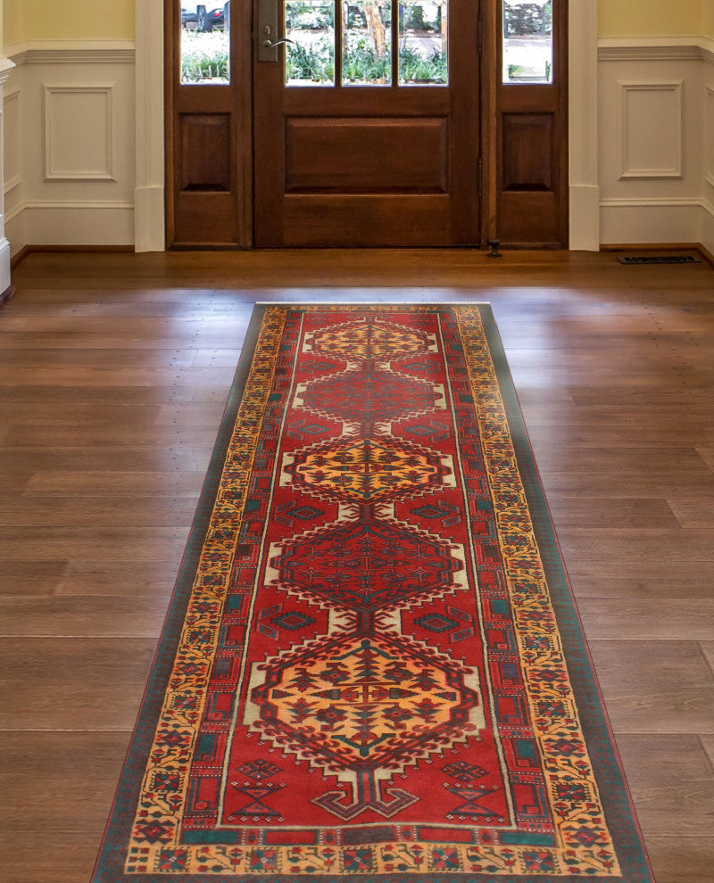 Fine Vintage Distressed Anayatul Red/Gold Runner, 3'5x10'11