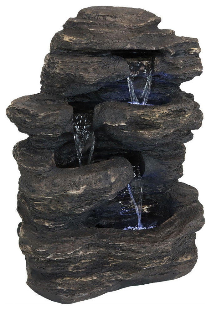 Sunnydaze Rock Falls Outdoor Waterfall Fountain With LED Lights, 24"
