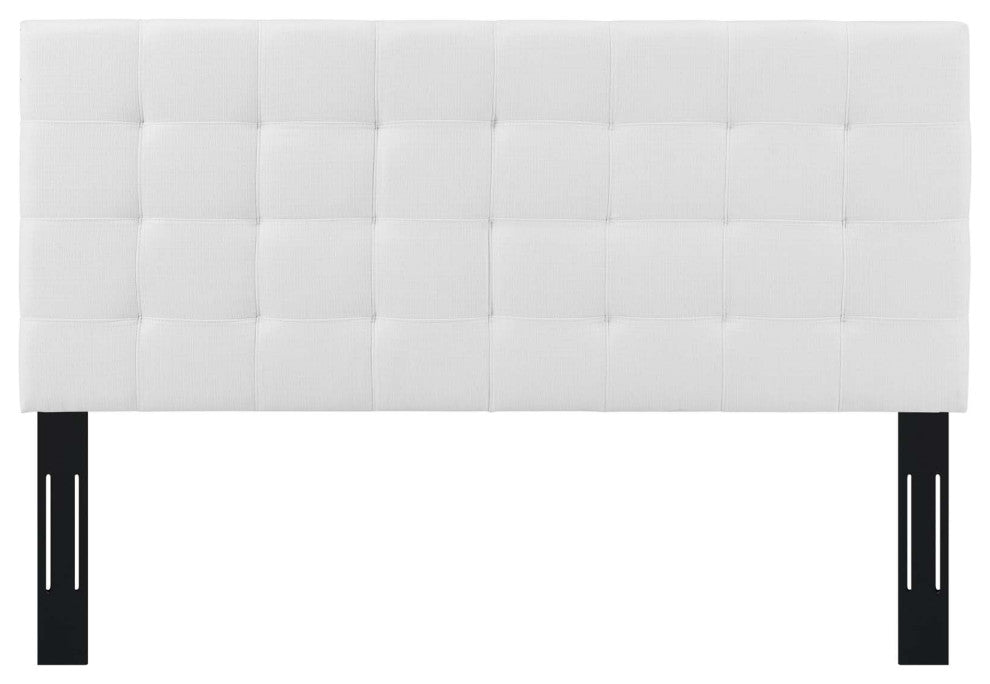 Contemporary Modern Designer Bedroom King Size Tufted Headboard, Fabric, White