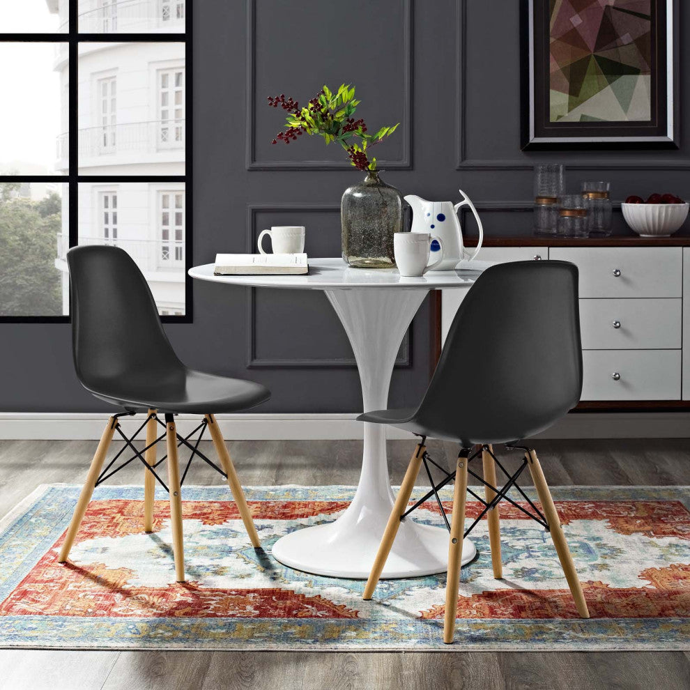 Side Dining Chair, Set of 2, Plastic, Wood, Black, Modern, Bistro Restaurant