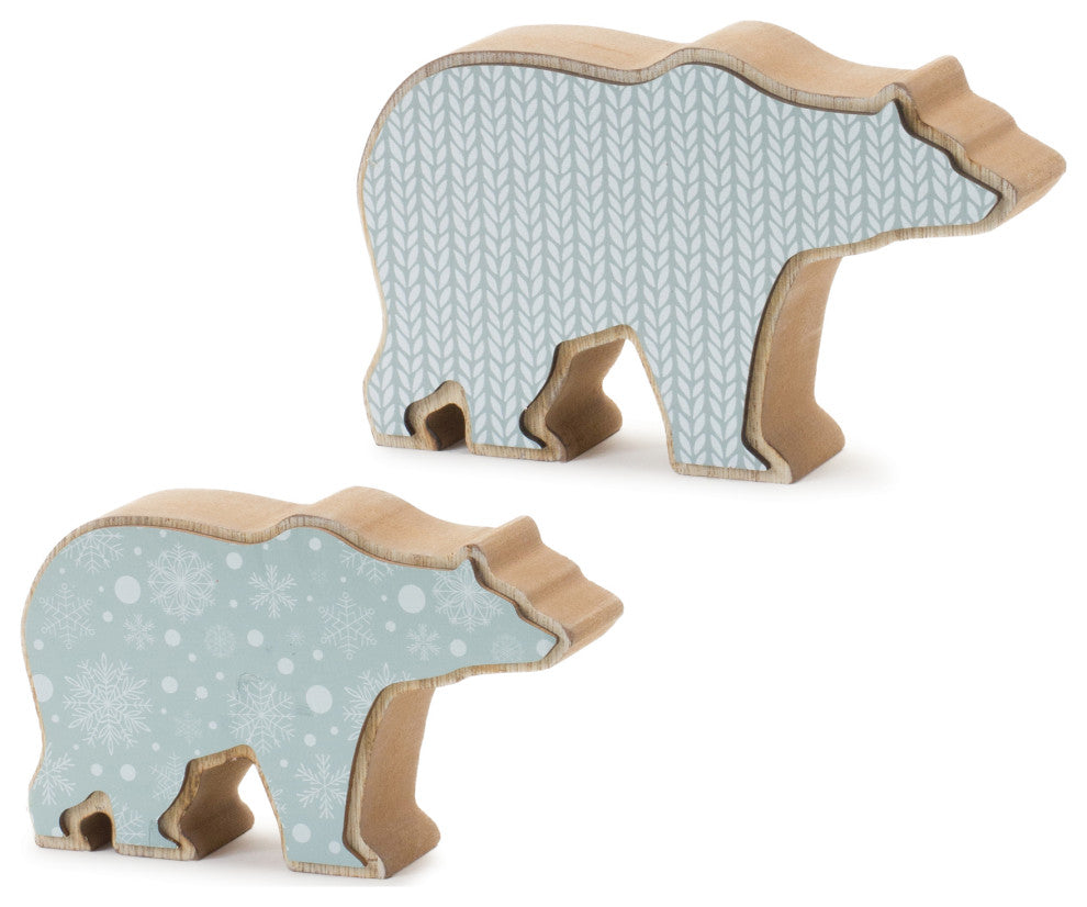 Wood Polar Bear Decor, Set of 2