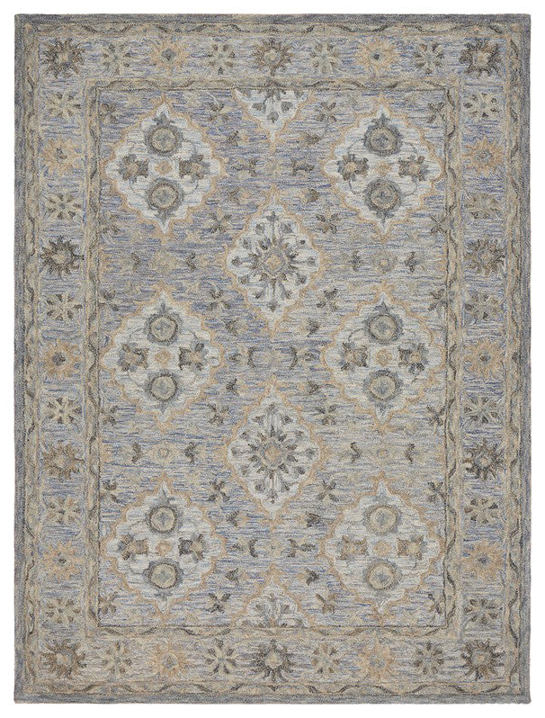 8" x 10" Blue and Tan Traditional Area Rug