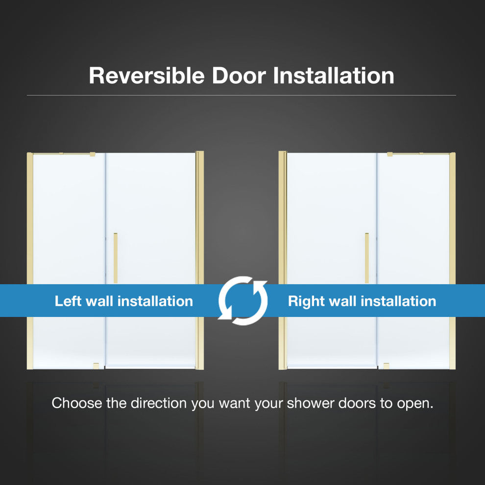 Pasadena 57 1/16-59 1/16"Wx72"H Alcove Pivot Shower Door Gold