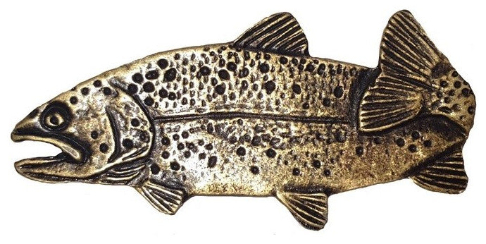 Trout Left Facing Cabinet Knob, 2", Antique Brass