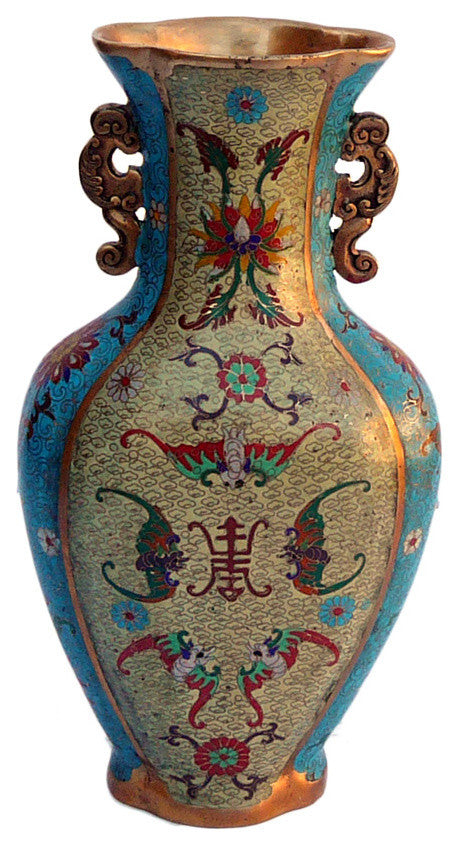 Quality Handmade Chinese Turquoise Cloisonne Lotus Metal Vase