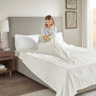 Beautyrest Solid Microlight to Solid Microlight Heated Blanket, Ivory, Twin