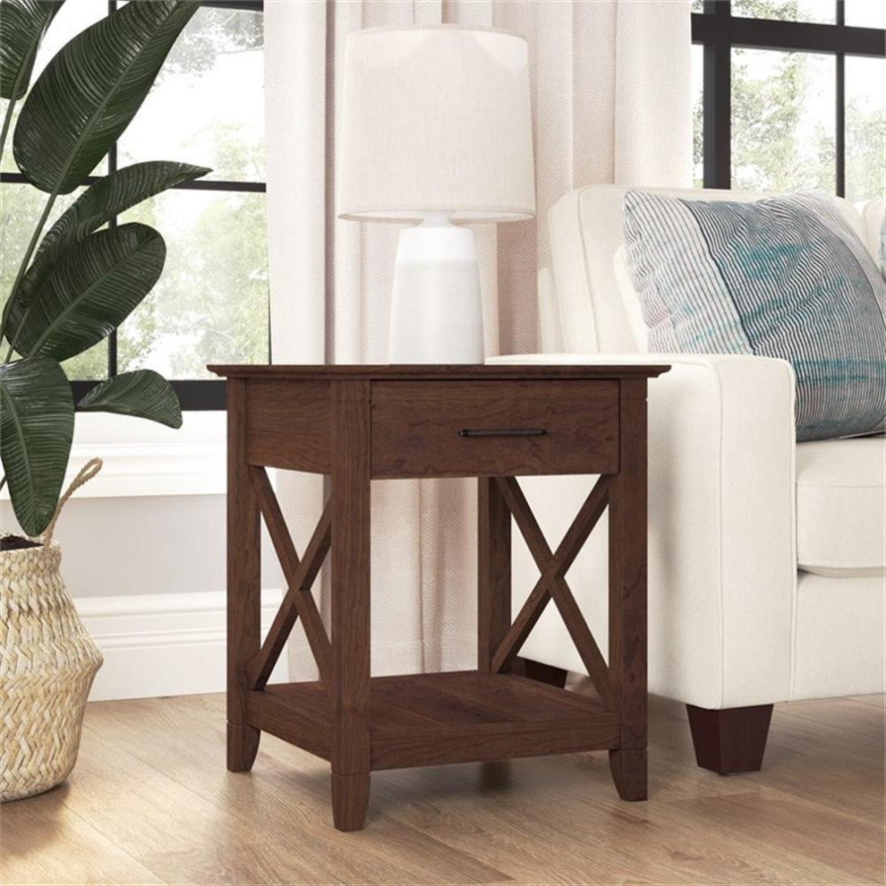 Key West End Table with Storage in Bing Cherry - Engineered Wood