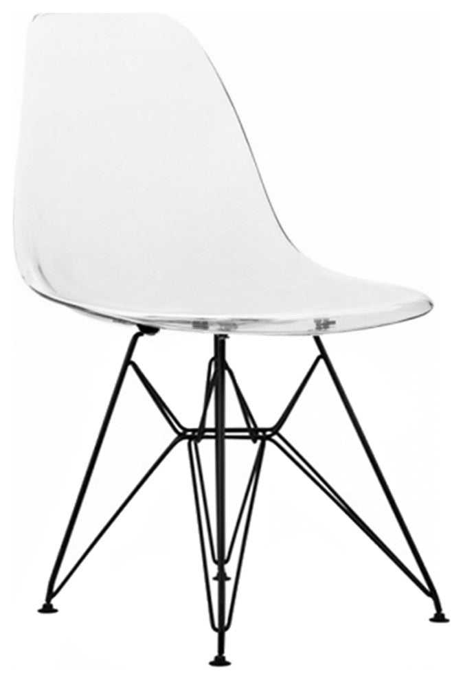Modern Plastic Clear Seat Eiffel Dining Chair Wood Or Chrome Legs, Set of 2, Black Wire