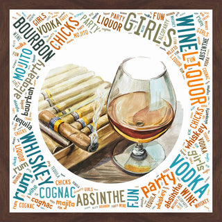 "Cigars and Bourbon" Framed Painting Print, 32"x32"