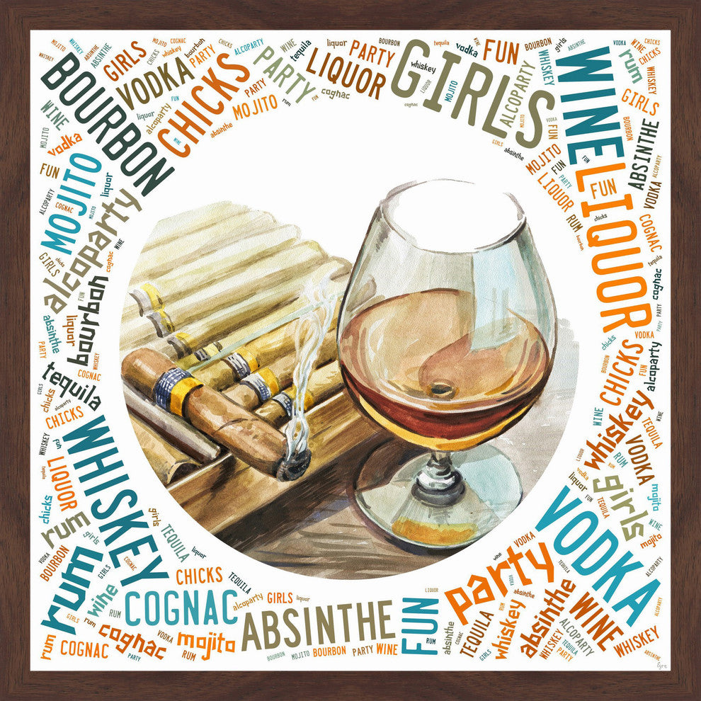 "Cigars and Bourbon" Framed Painting Print, 32"x32"