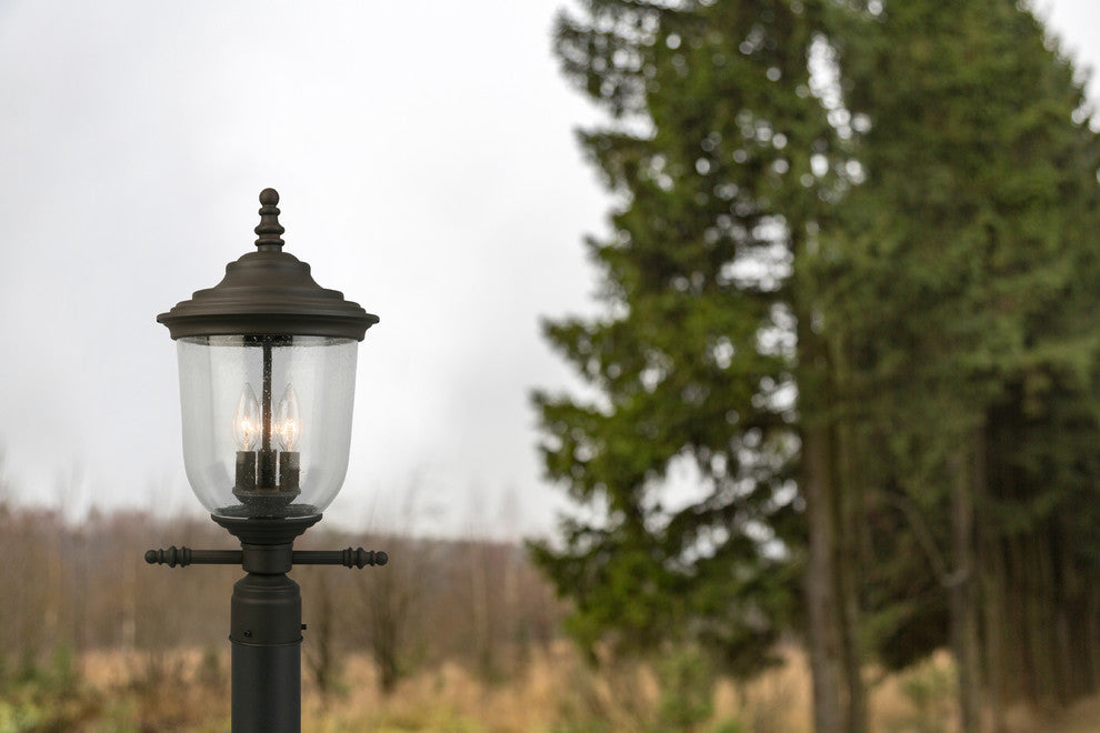 Eglo 3x60w Outdoor Post Light W/ Matte Bronze Finish & Clear Seeded Glass - 2028