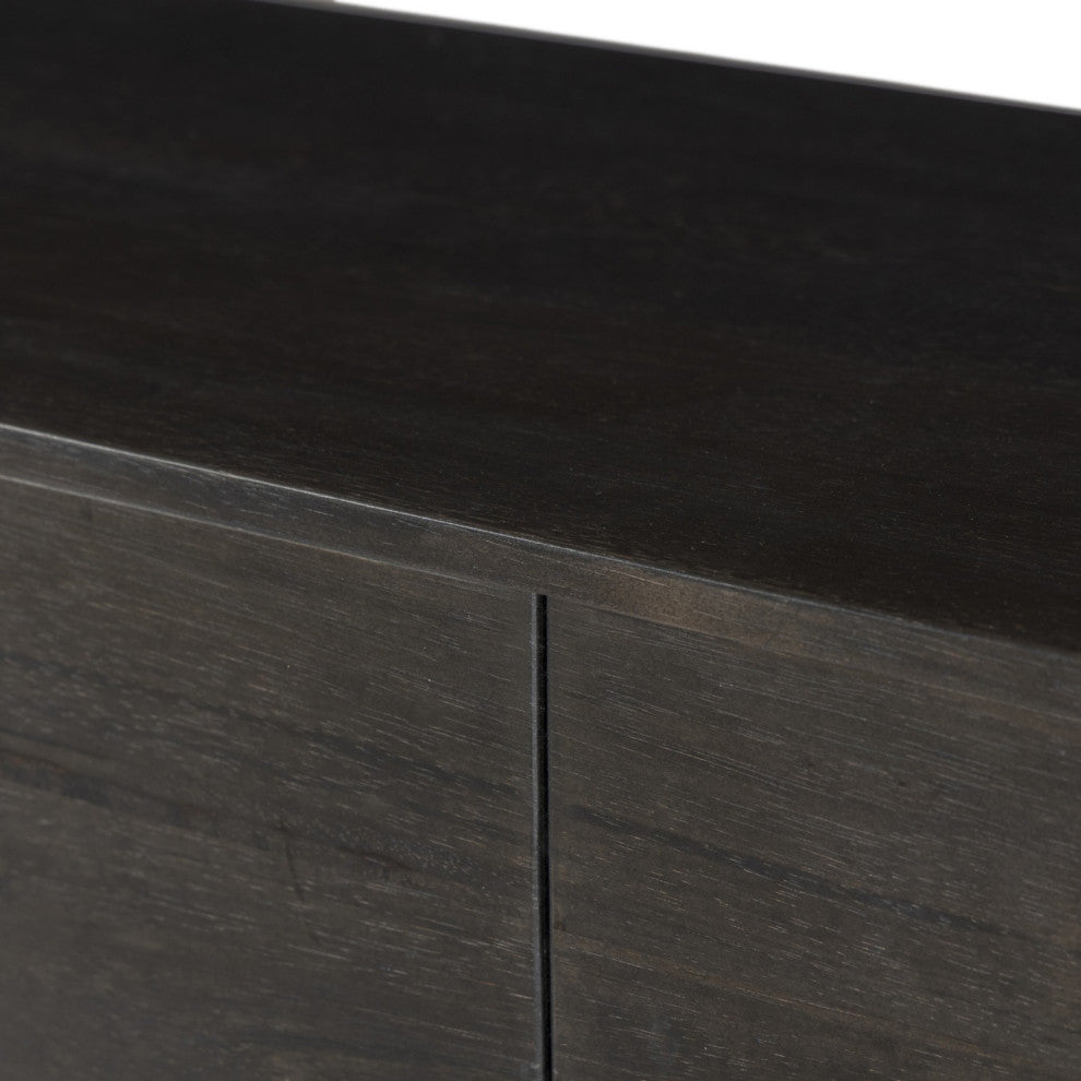 Reza Media Console Worn Black Parawood, Gunmetal Black, Worn Black Acacia