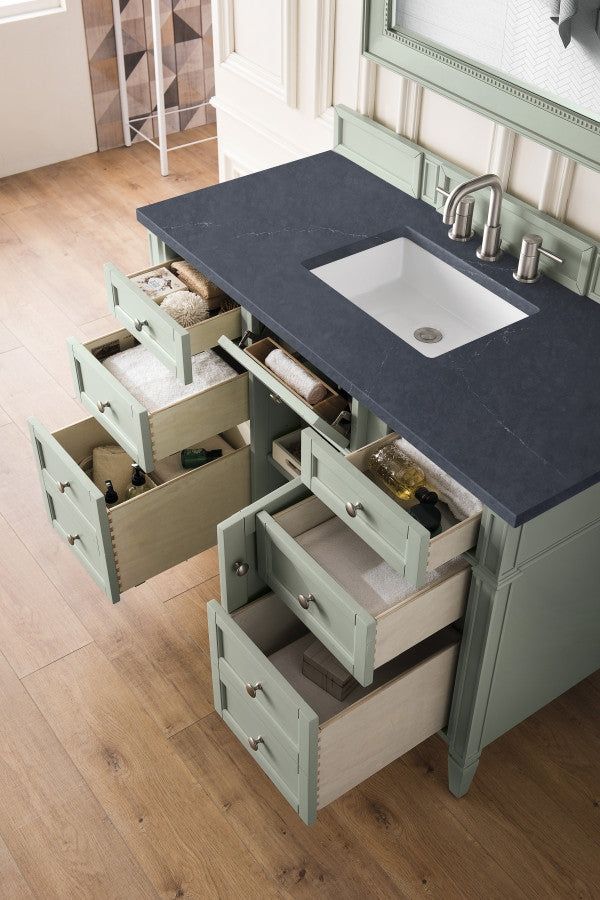 Brittany 48" Sage Green Vanity, Charcoal Soapstone Quartz Top