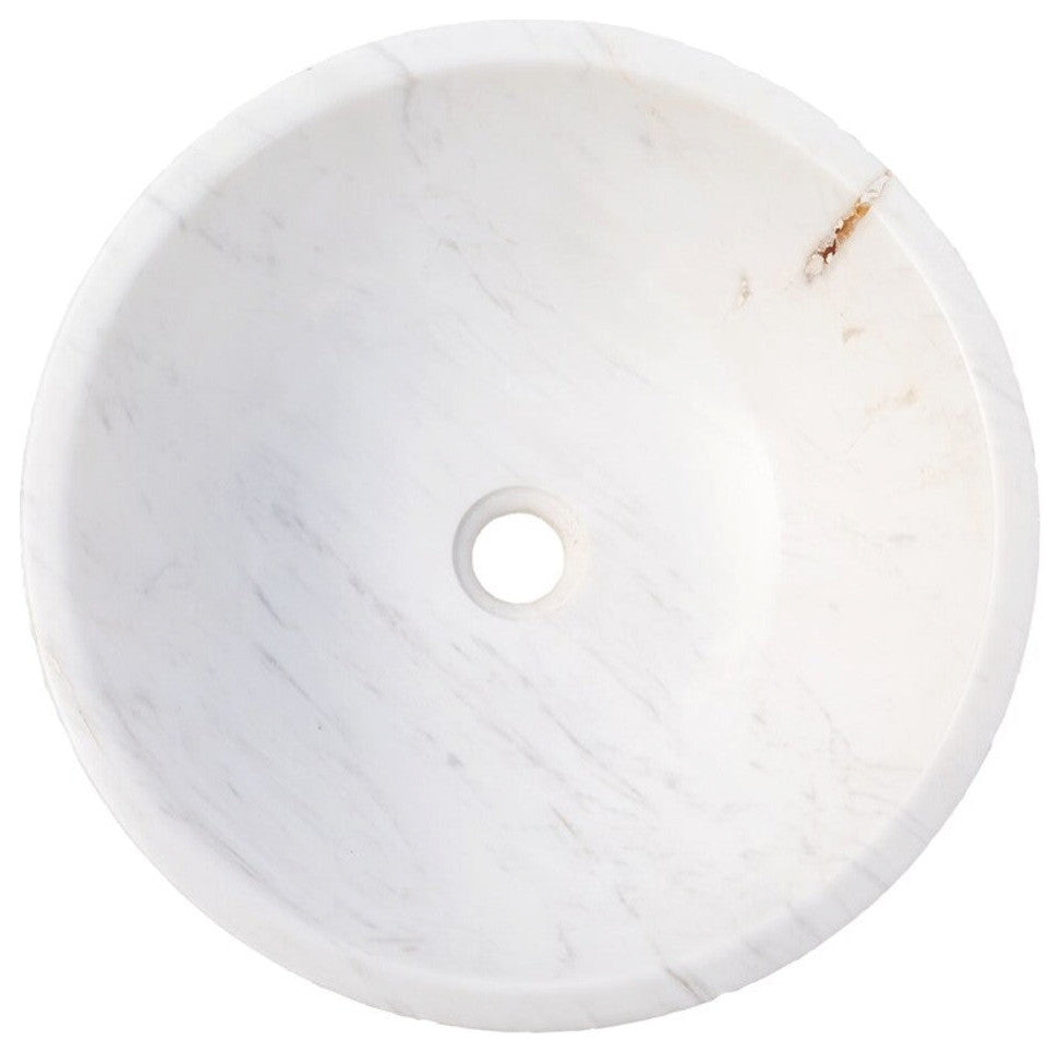 Calacatta White Marble Vessel Sink Polished Interior&Rough Exterior (D)16" (H)5"