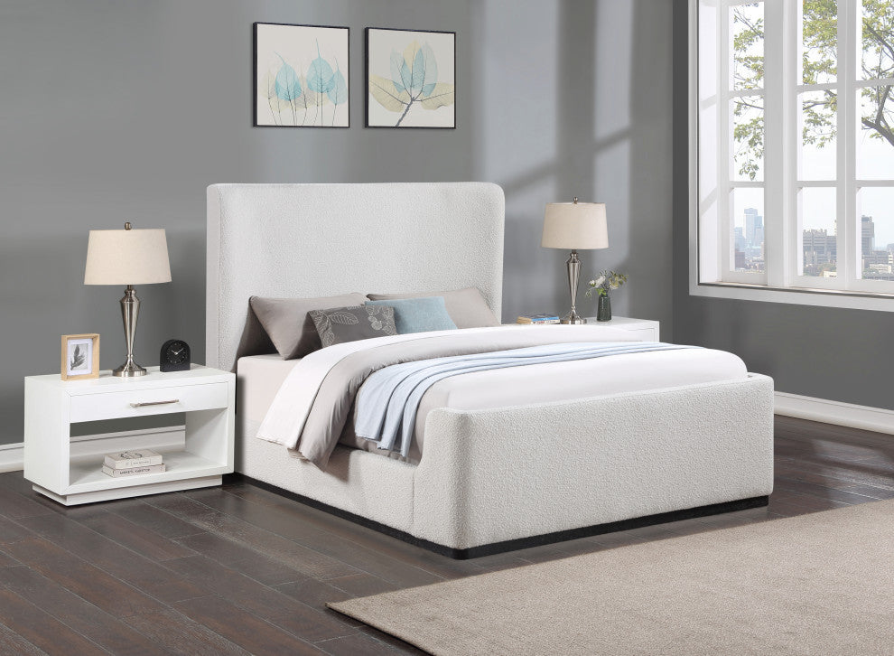 Oliver Boucle Fabric Upholstered Bed, Cream, Full