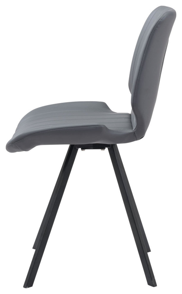 Dining Chair, Set of 2, Faux Vinyl Leather, Steel, Gray, Black, Cafe