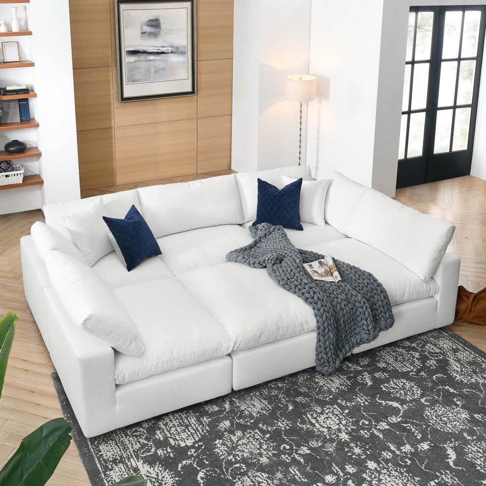 Commix Down Filled Overstuffed 6-Piece Sectional Sofa, Pure White